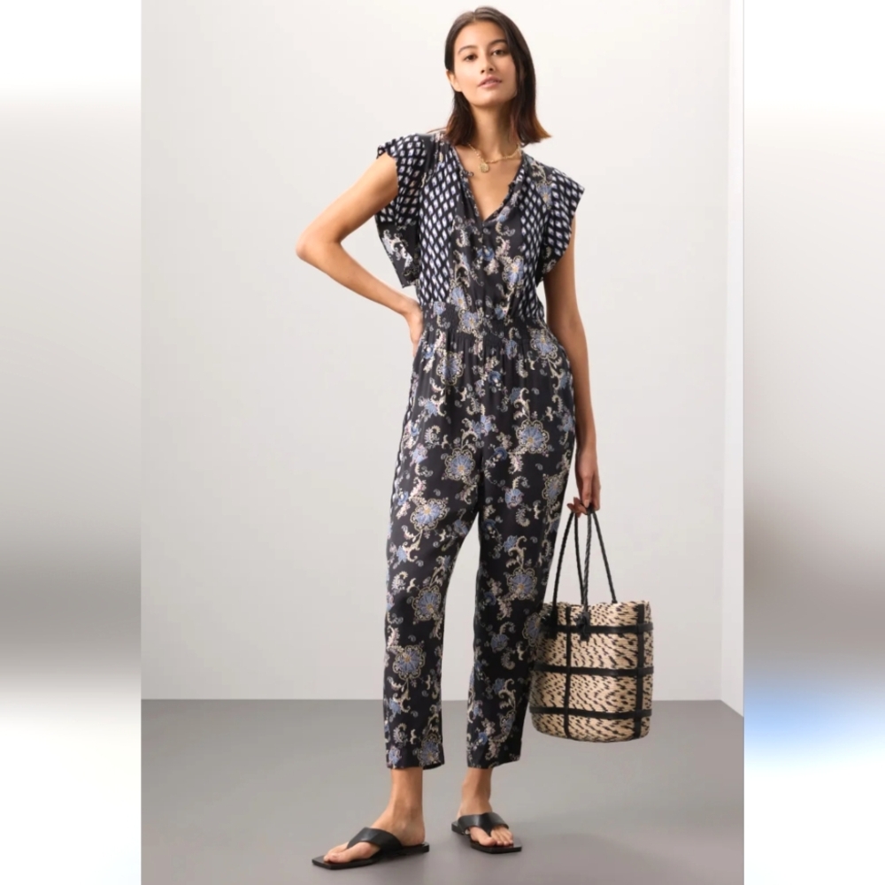 Rebecca Taylor NYC Silk Paisley Navy Jumpsuit Size 0
